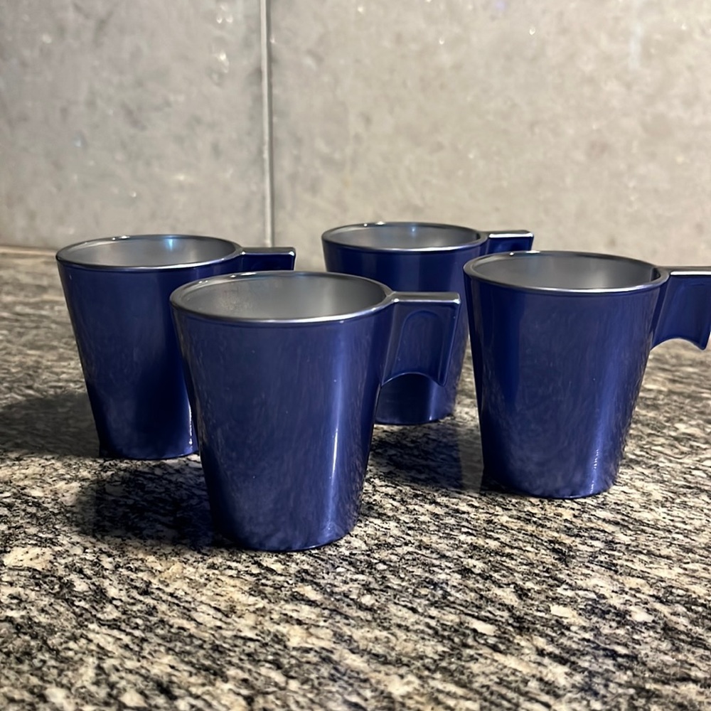 4 ARC FRANCE Set of Demitasse Espresso Metallic Glass Cups